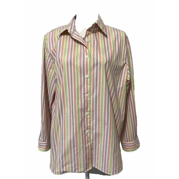 FOXCROFT Shirt Womens Size 16 Button Up Blouse Top Striped Long Sleeve Pink - Picture 1 of 10